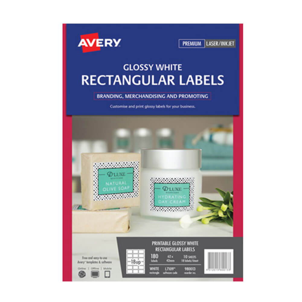 Avery rechthoek glosslabels 10 pk wit