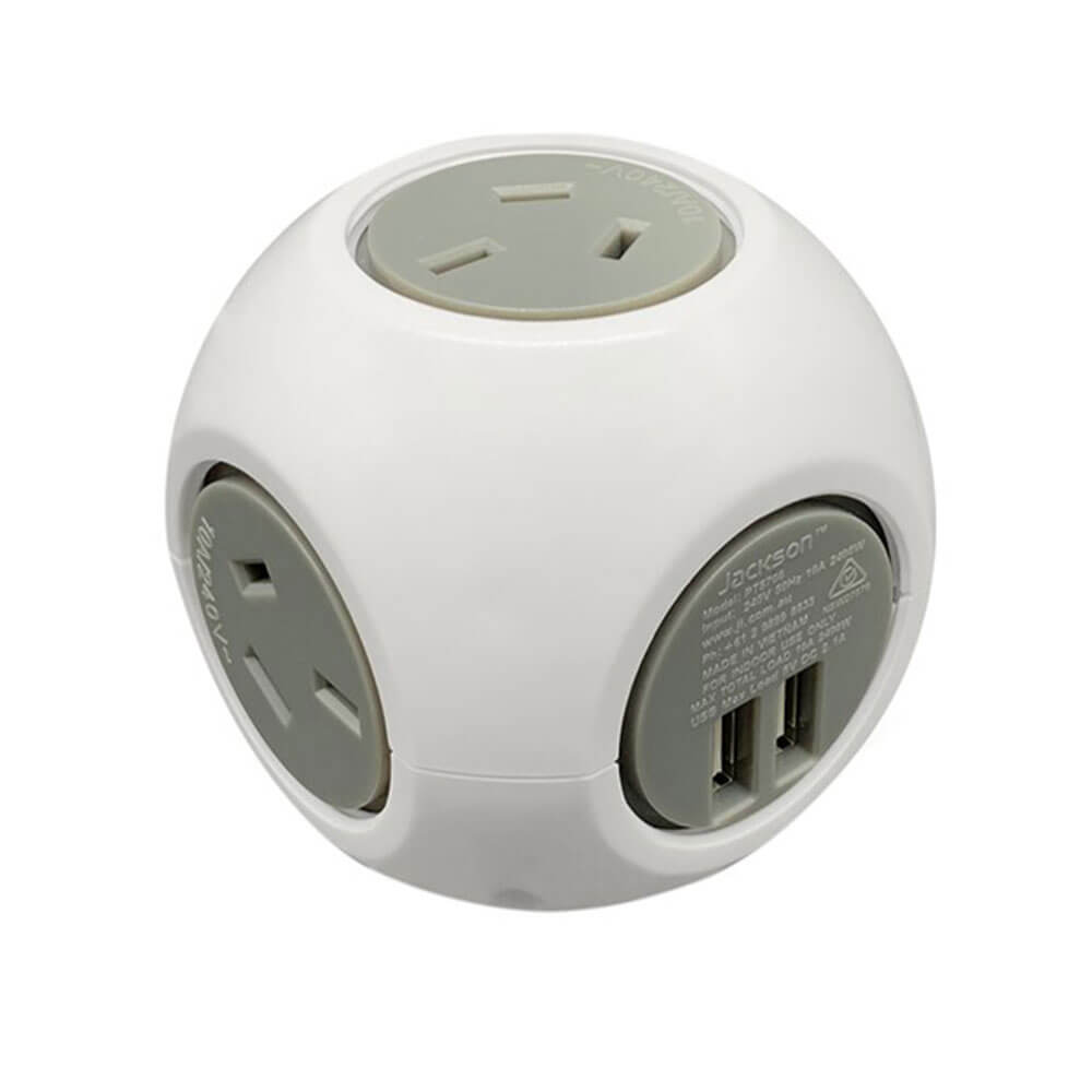 Jackson Industries 4 Outlet 2 USB Ports Power Block (White)