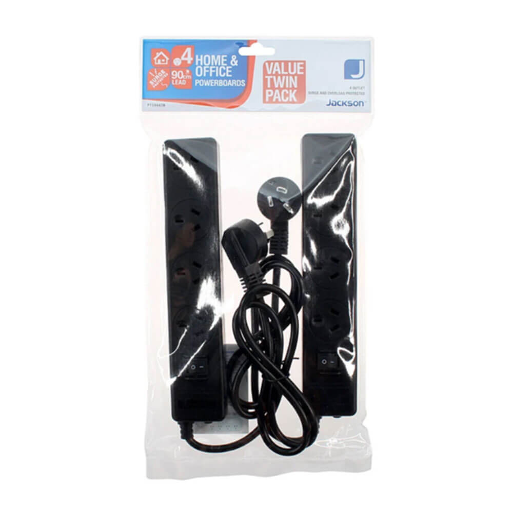 Jackson Industries 4 Outlet Powerboard Black (Twin Pack)