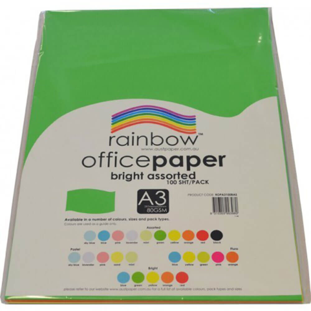 Rainbow Office Paper 100pk 80GSM (Bright Ounded)