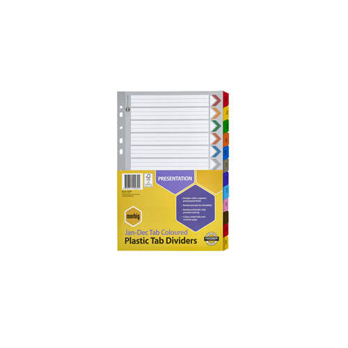 Marbig Jan-Dec Manilla Plastic Tab Dividers (A4)