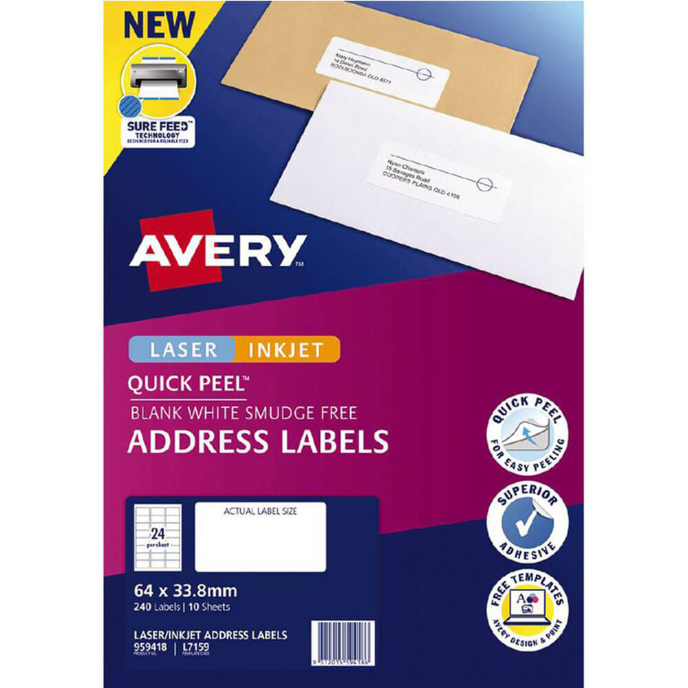 Avery laser inkjet hurtig skræl adressetiketter