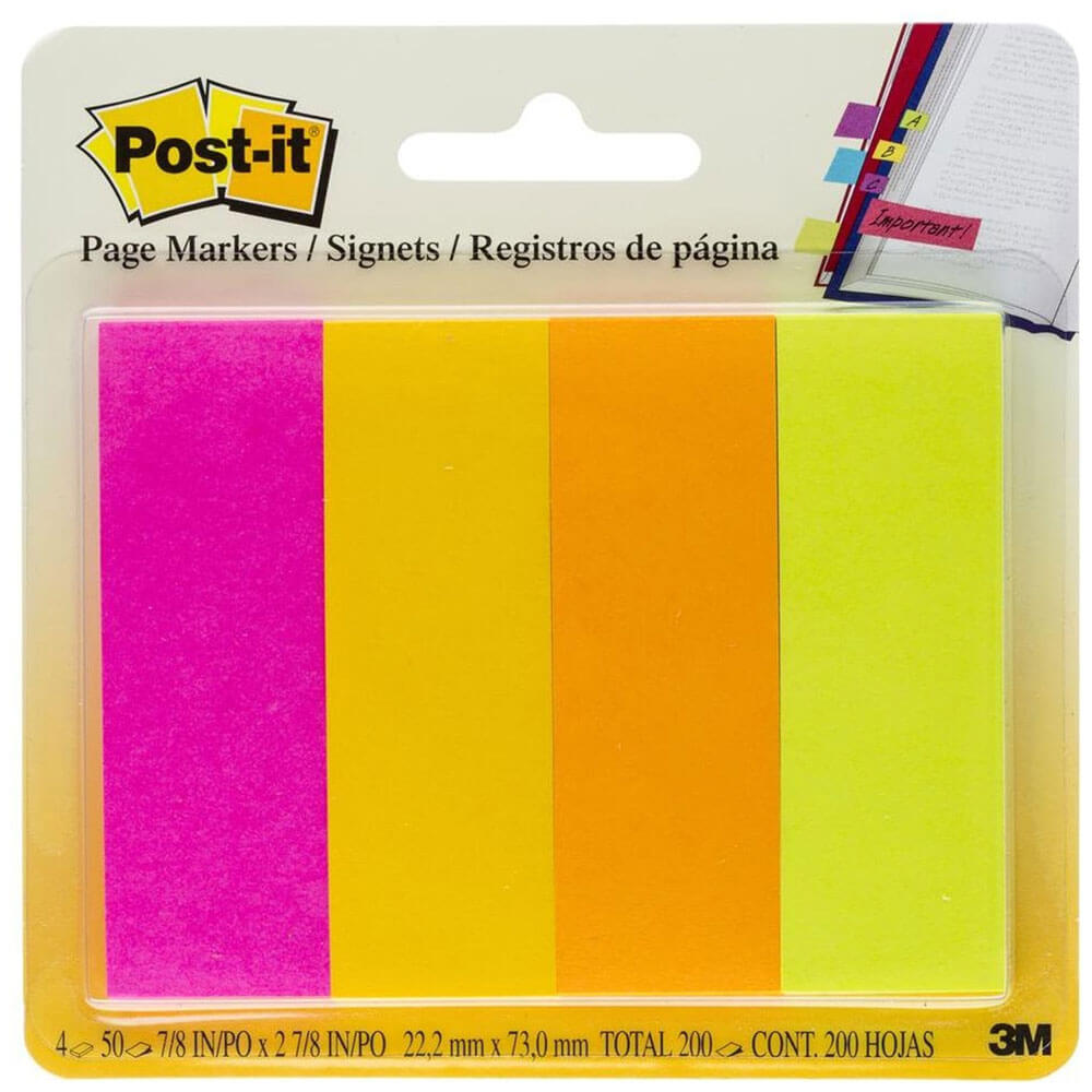 Marqueurs de page post-it 200 feuilles 22x73 mm (4 couleurs)