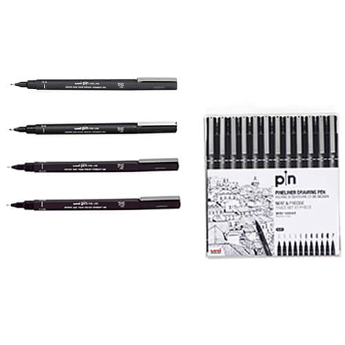 Uni Pin Fine Line Drawing Pen 12pcs (Black)