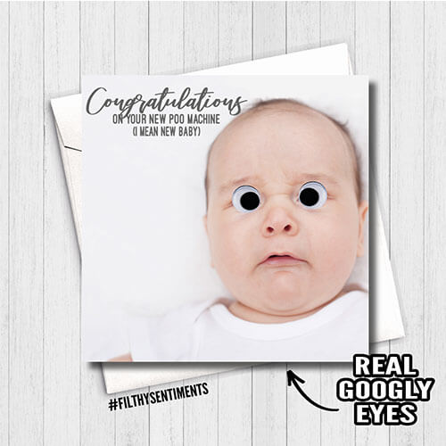 Filthy Sentiments Poo Machine Baby with Googly Eyes Card